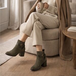 Vionic Olive Ankle Booties with Buckle